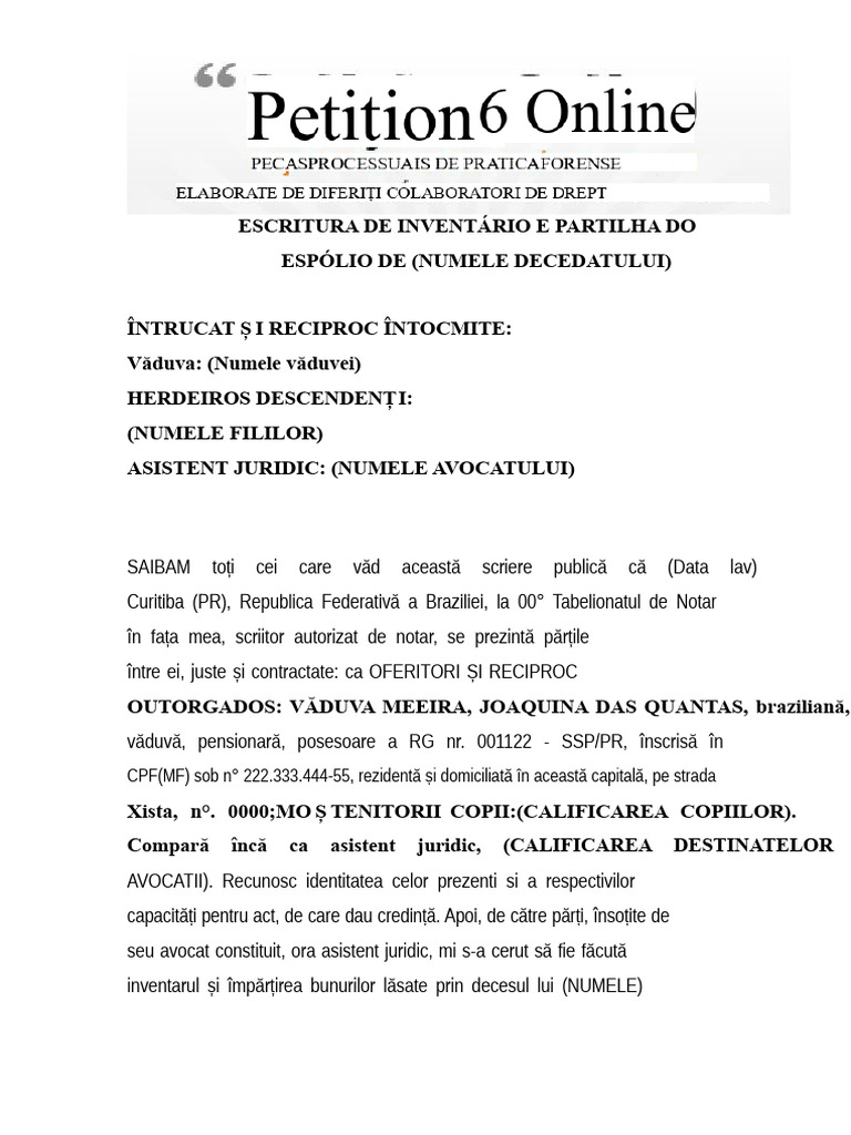 Minuta de Act Notarial de Inventar Extrajudiciar | PDF