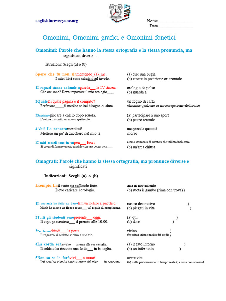 Omonimi, Omonimi Scritti, Omonimi Fonetici | PDF
