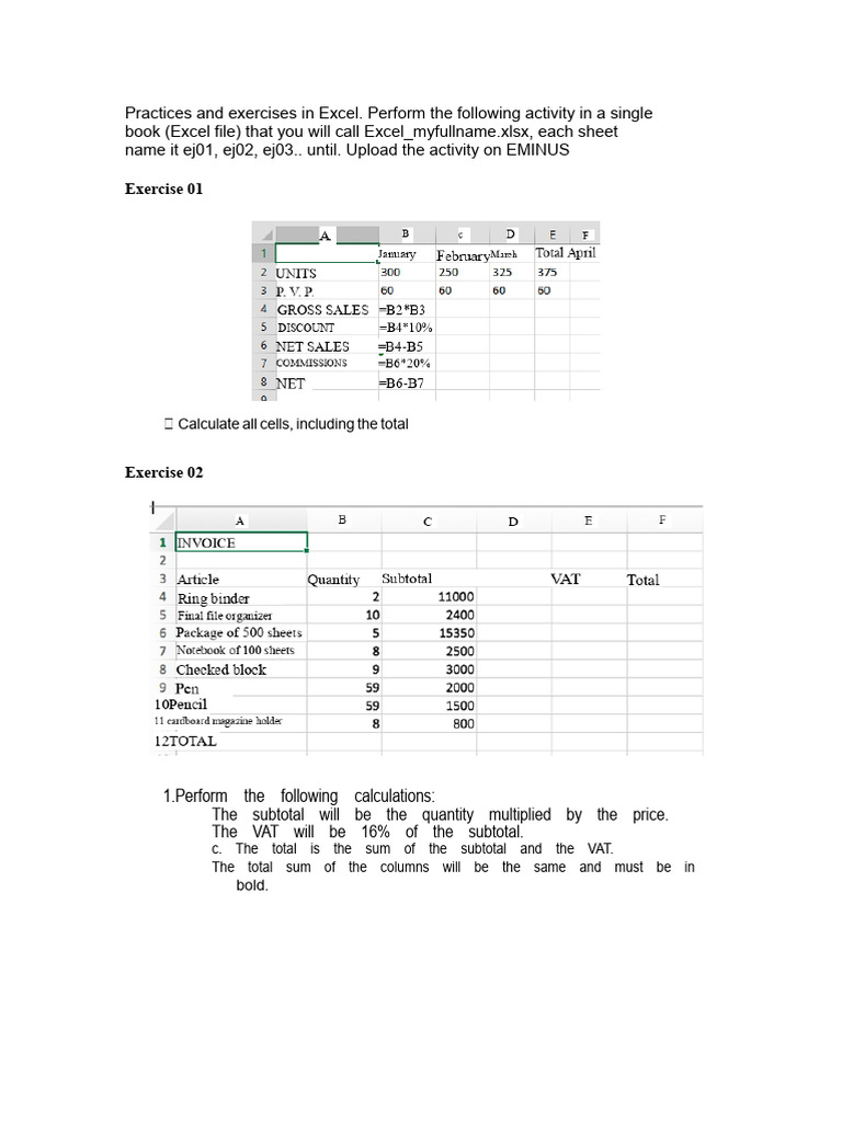 Excel Exercises for Budgeting and Calculations | PDF | Microsoft Excel ...