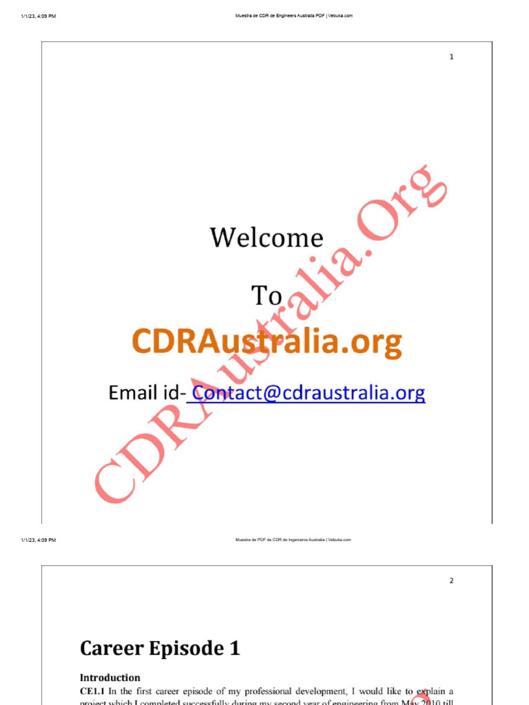 Muestra CDR Ingenieros Australia PDF | PDF