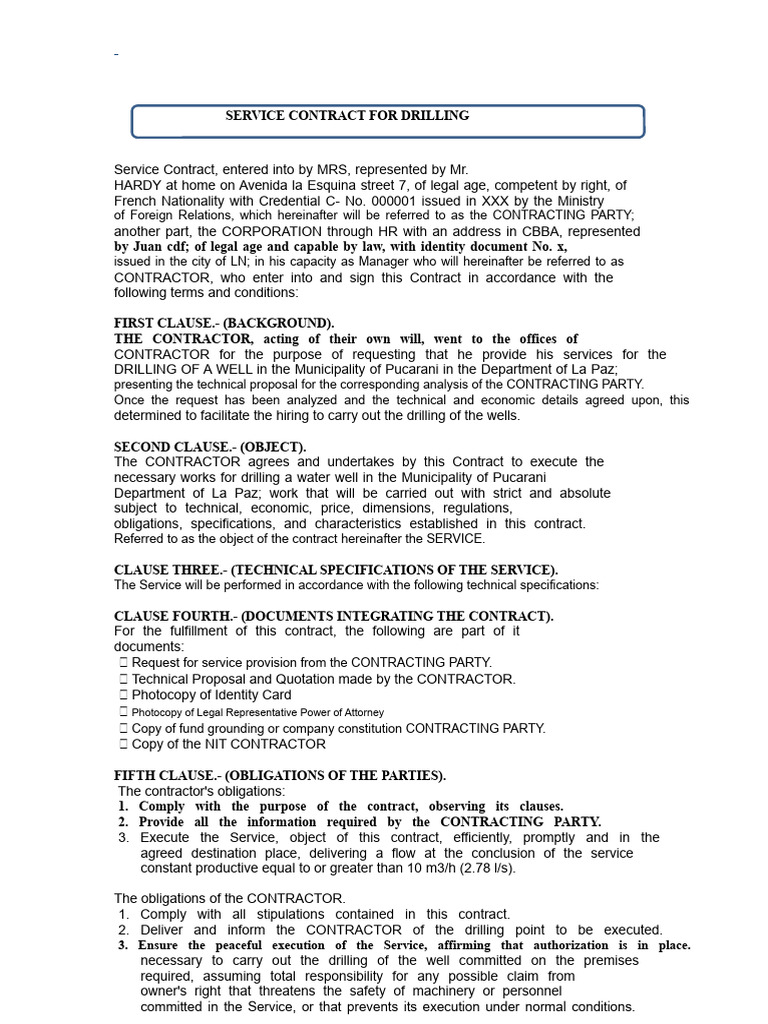 Drilling Service Contract for Pucarani | PDF | Breach Of Contract ...