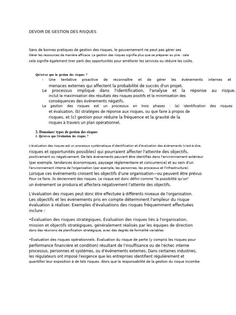 Gestion des Risques : Méthodes et Évaluations | PDF | Risque | Gestion ...