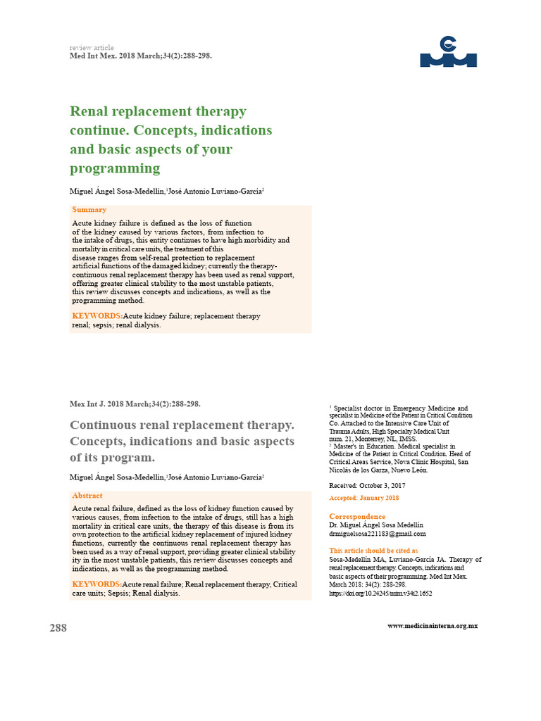 Continuous Renal Replacement Therapy Guide | PDF | Internal Medicine ...