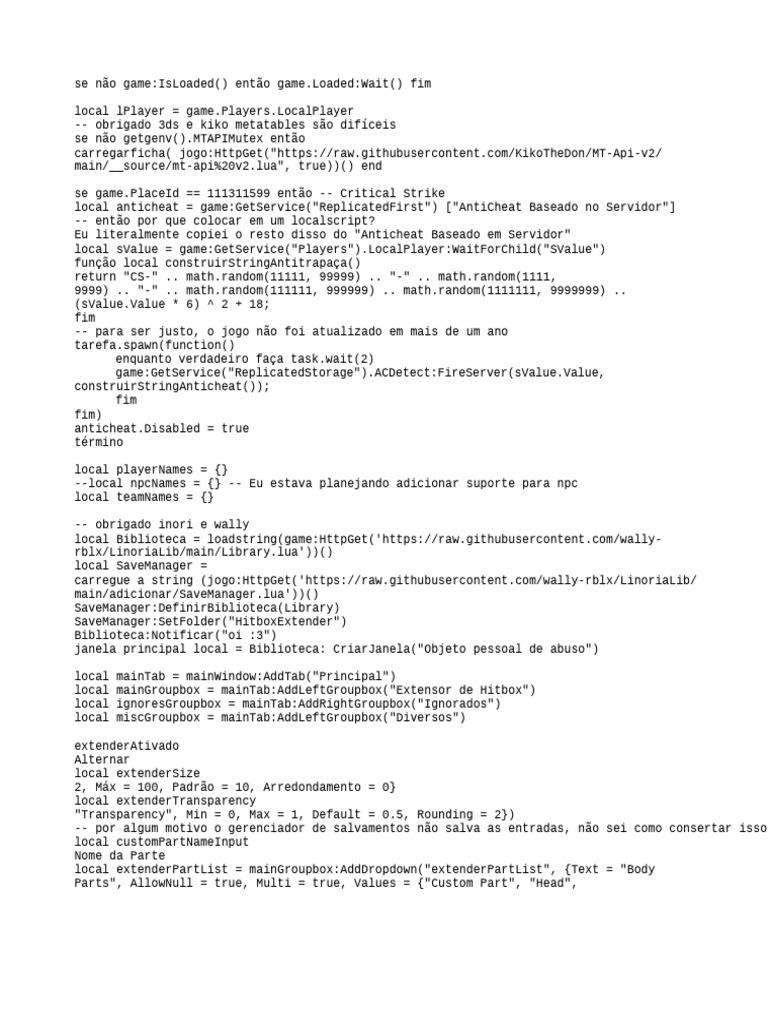 Script para Extensão de Hitbox em Roblox | PDF | Informática ...