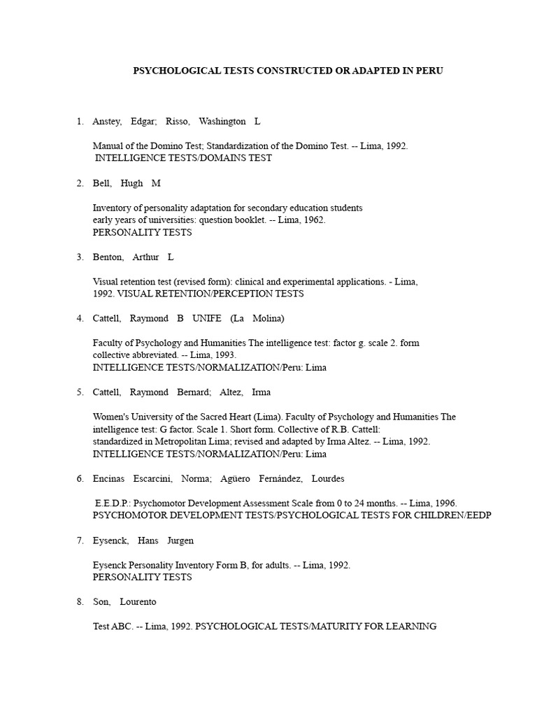 Psychological Tests Developed in Peru | PDF | Wechsler Adult ...