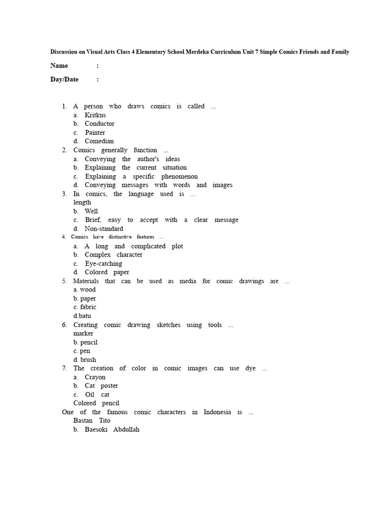 Art Practice Questions For 4th Grade Elementary School, Merdeka ...