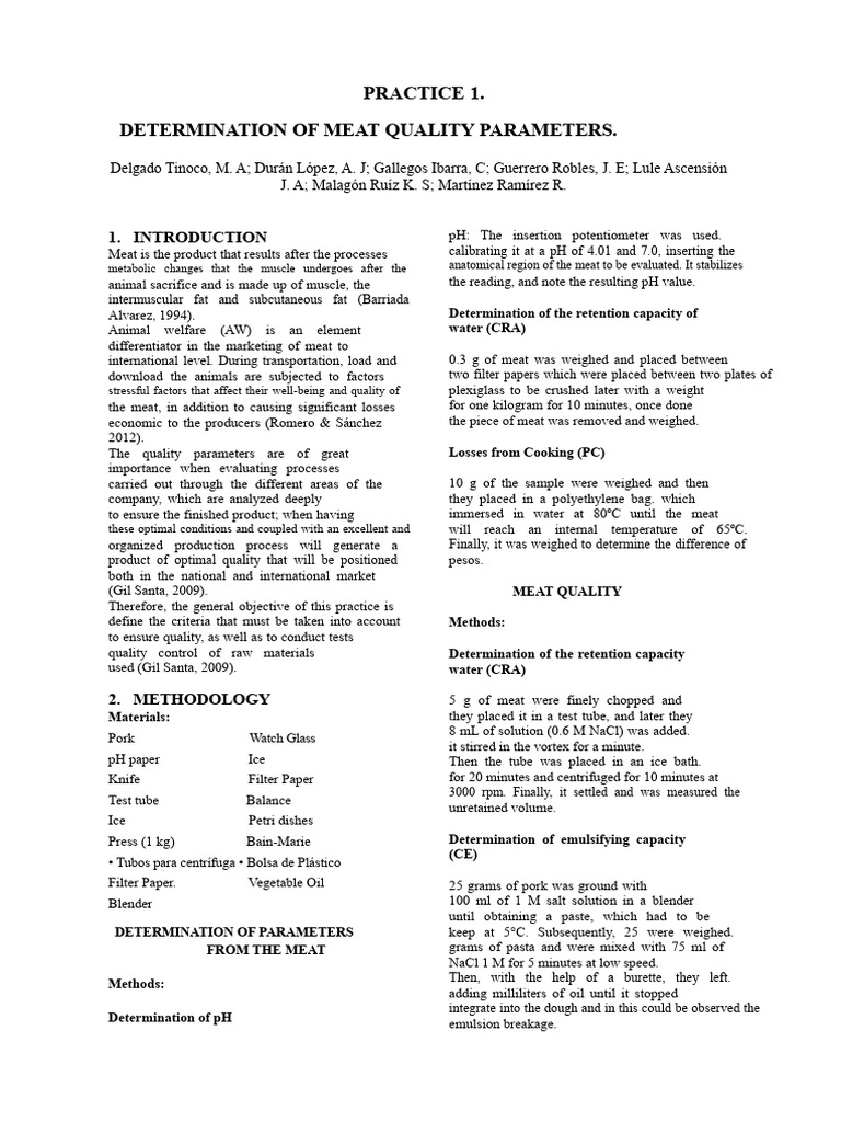 Practice Report 1 (Meat Quality) | PDF