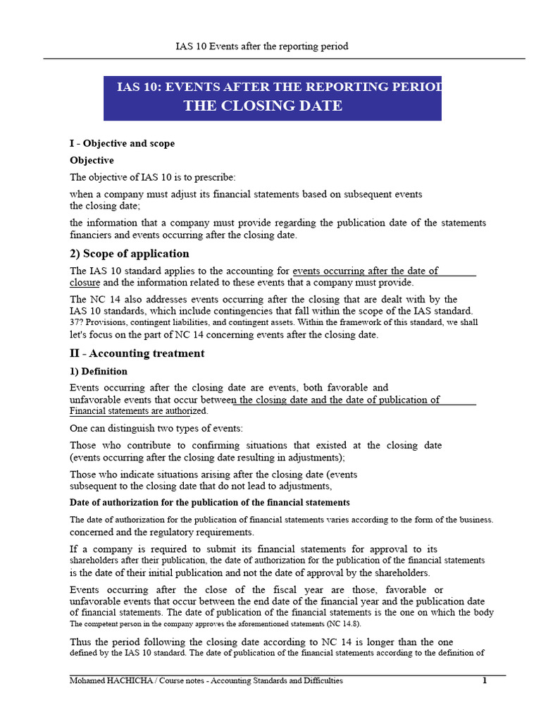 IAS 10: Events After Reporting Period | PDF | International Financial ...