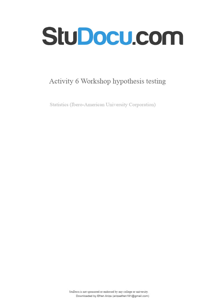 Activity 6 Workshop Hypothesis Tests | PDF | Type I And Type Ii Errors ...