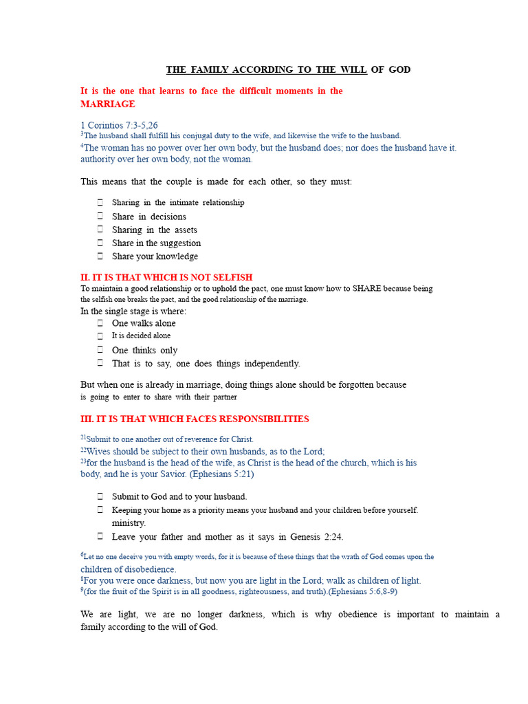 The Family in Accordance With The Will of God | PDF | Wife | Marriage