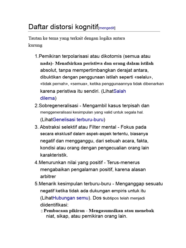 Jenis-Jenis Distorsi Kognitif | PDF