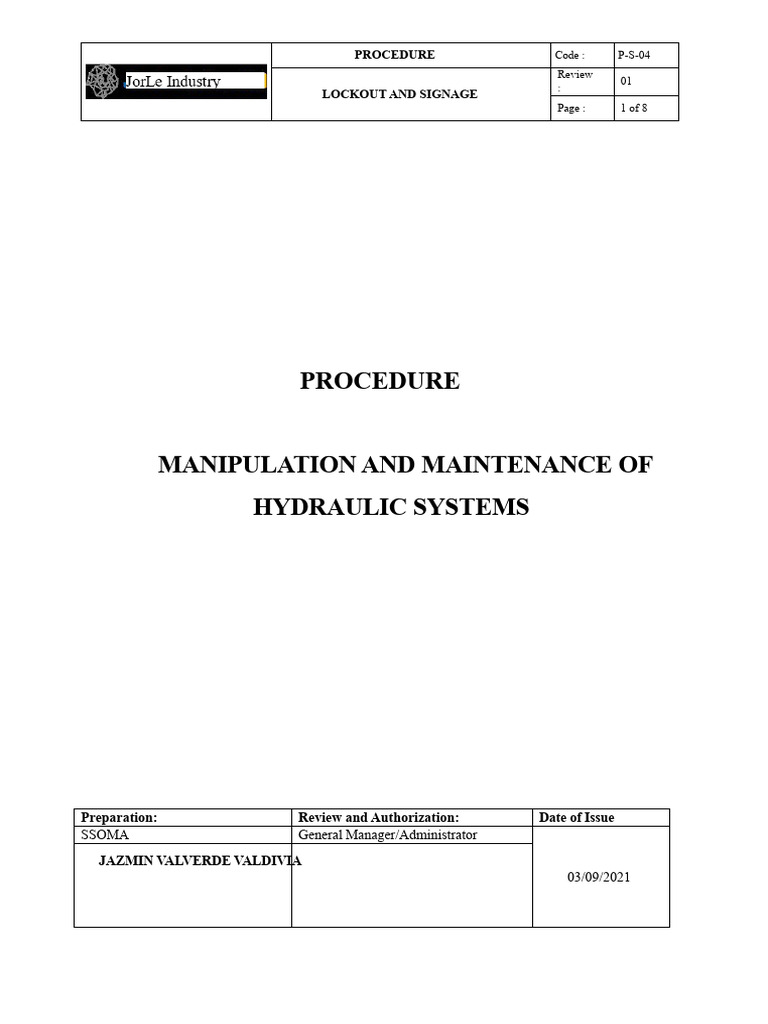 Hydraulic Works Proc. | PDF | Mechanical Engineering | Safety