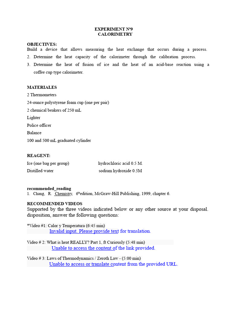 EXPERIMENT No. 9 - CALORIMETRY | PDF | Heat | Latent Heat
