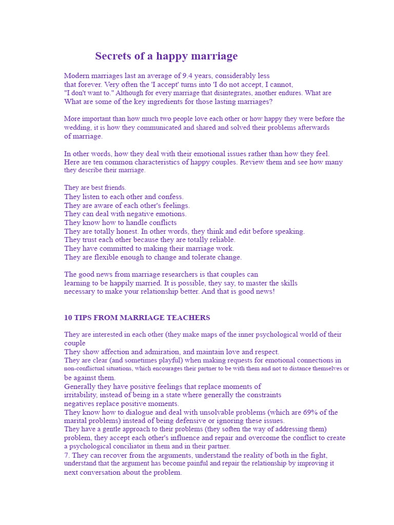 Secrets of A Happy Marriage PDF Psychological Concepts Psychology