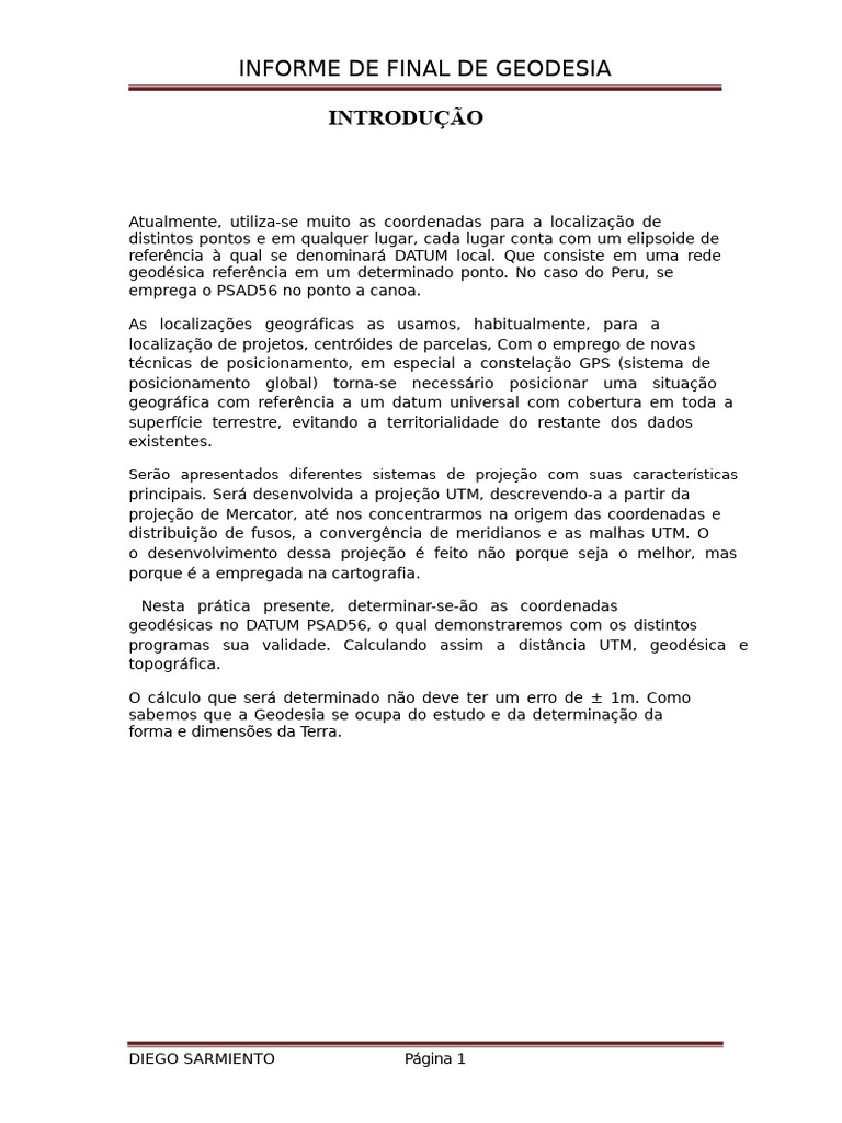 Informe de Geodesia: Projeções e Cálculos | PDF | Latitude | Geodésia