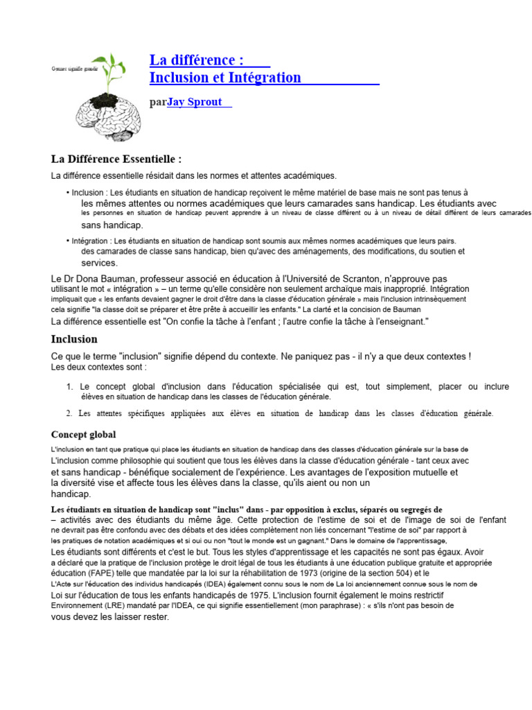 Inclusion vs Intégration en Éducation | PDF | Invalidité | Estime de soi