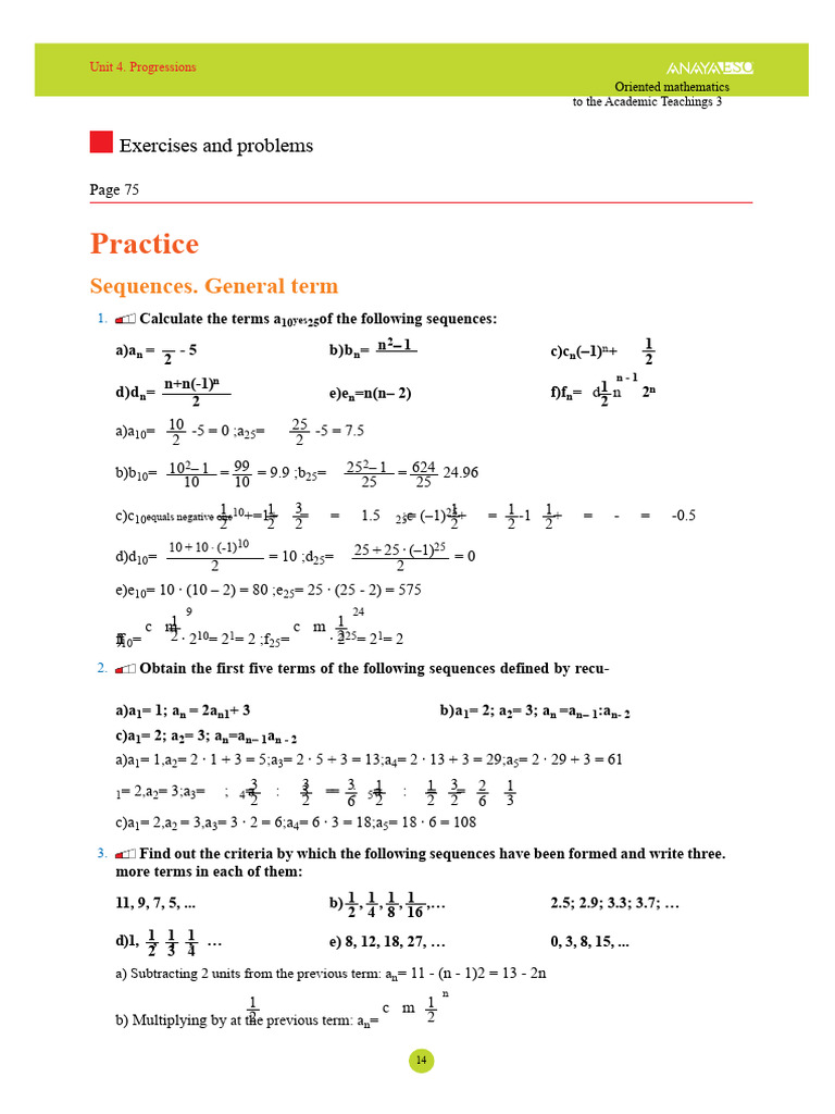 Academic Mathematics. 3rd Year of Secondary Education. Unit 4 Solutions ...