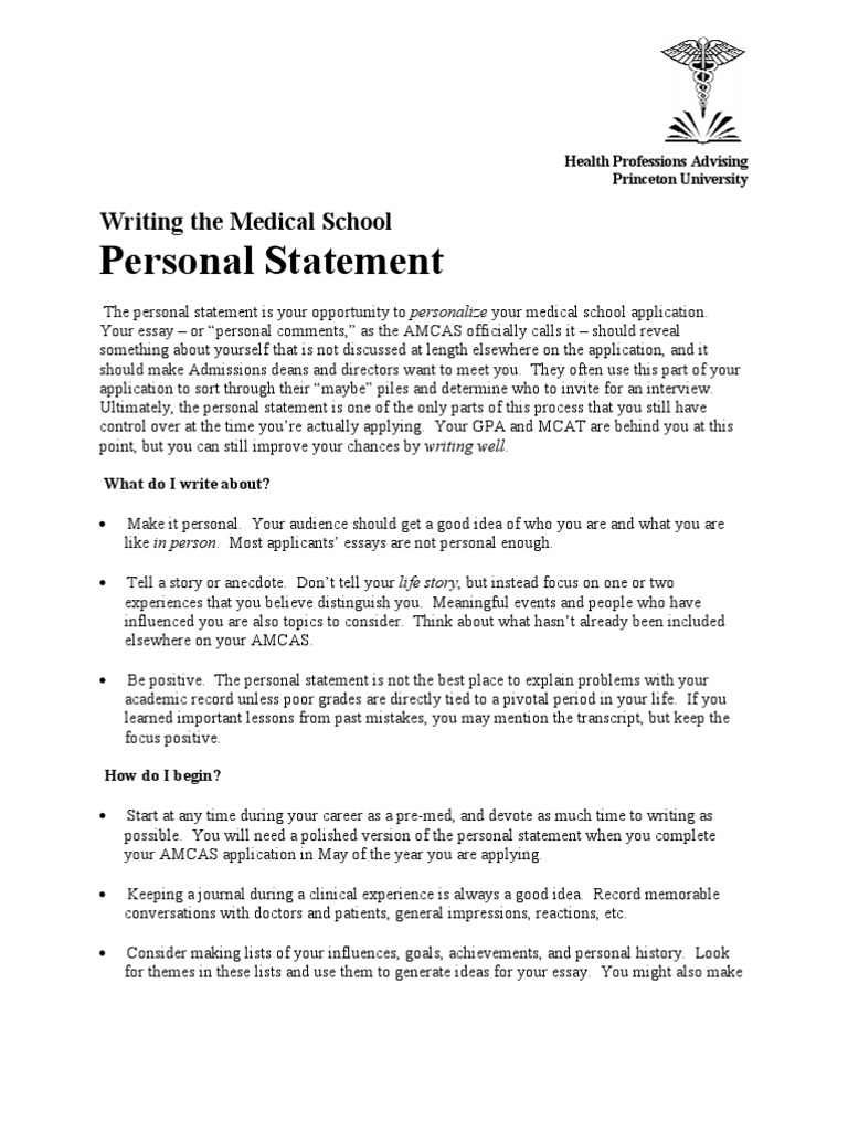 Writing the Personal Statement Princeton Medical School Essays