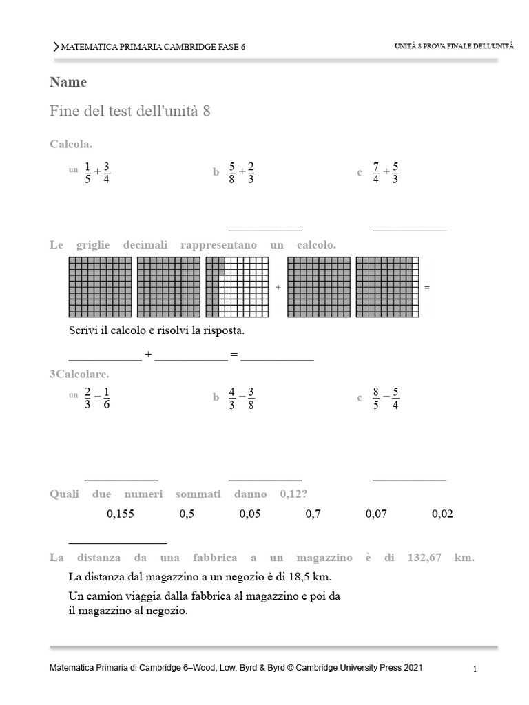 Test Unita 8 Prima Matematica 6 2ed | PDF