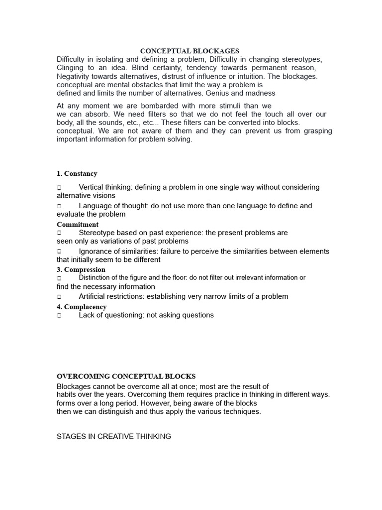 Overcoming Conceptual Blockages in Problem Solving | PDF | Thought ...