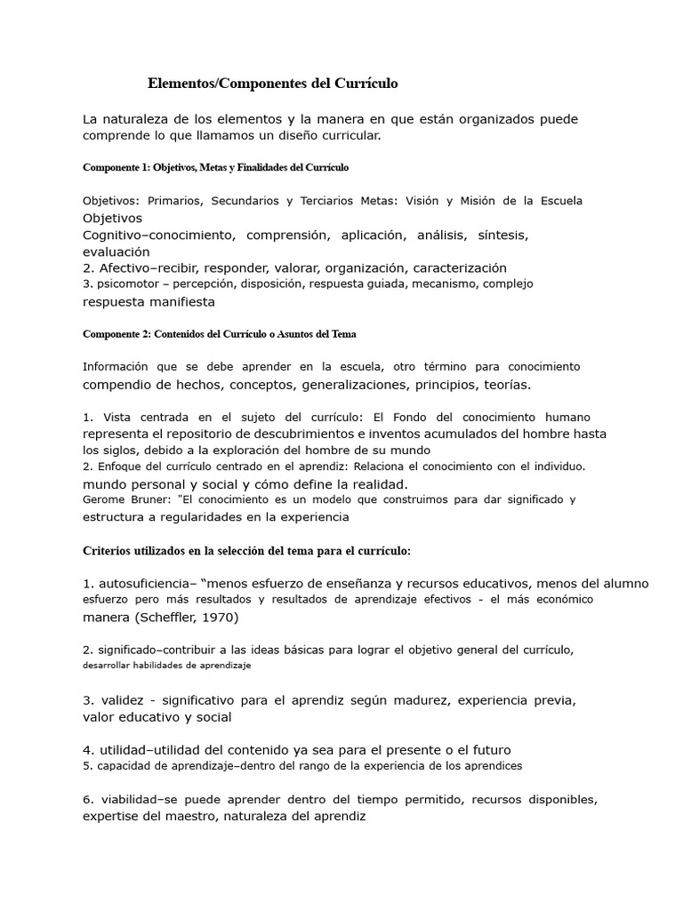 Componentes Clave del Currículo Educativo | PDF | Plan de estudios ...