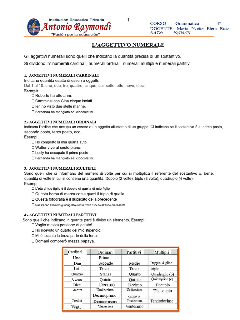 Aggettivo Numerale | PDF