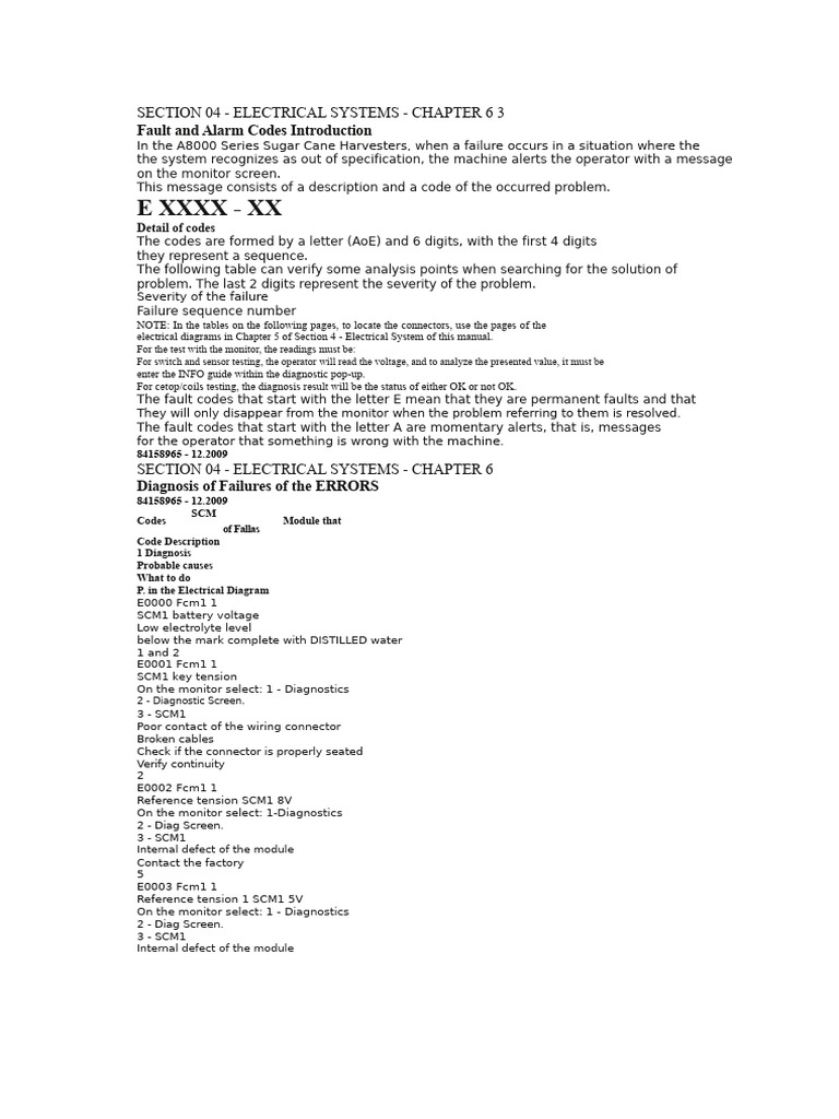 A8000 Series Harvester Fault Codes Guide | PDF | Electrical Connector ...