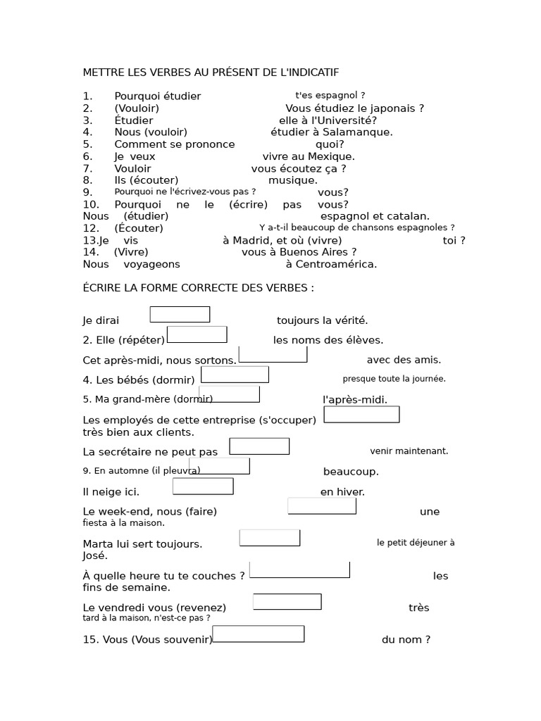 Conjugaison des verbes au présent indicatif | PDF | Langue espagnole ...