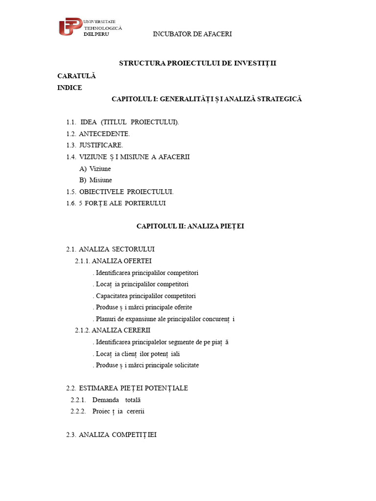 Format Proiect de Investiție | PDF