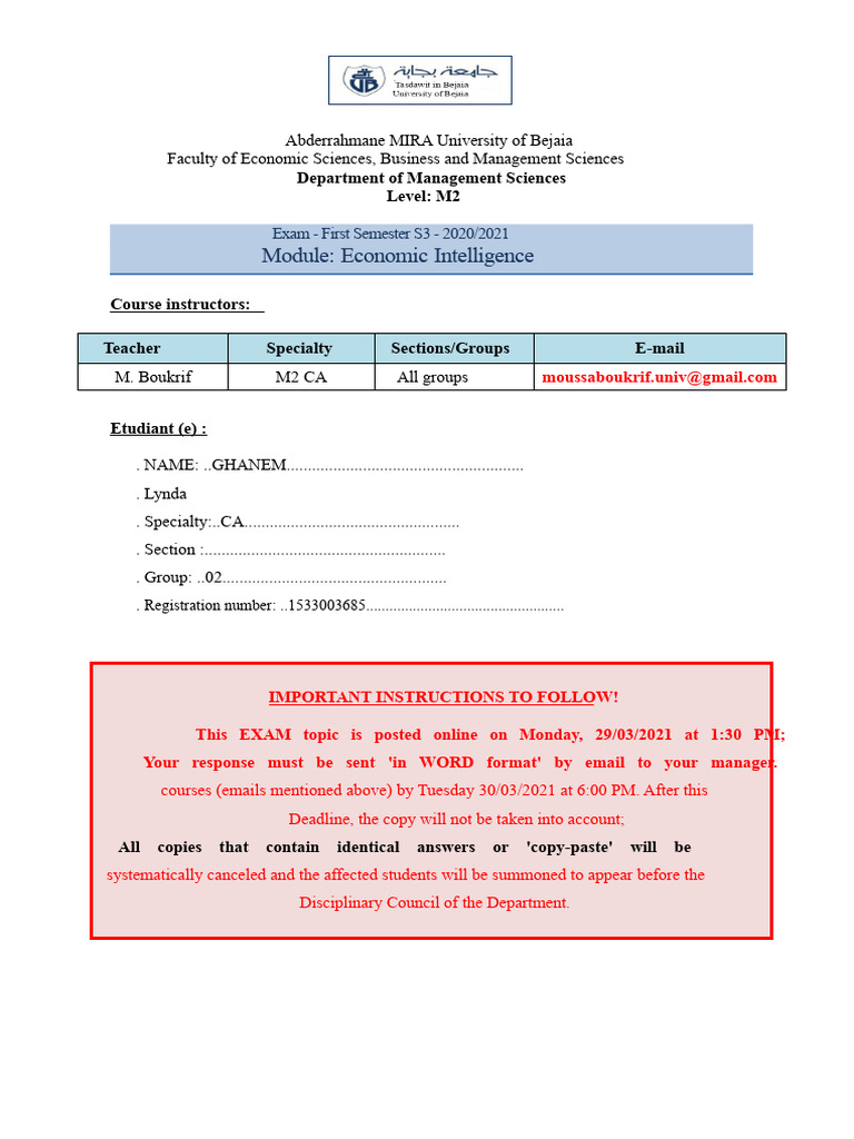 Economic Intelligence Exam Questions 2021 | PDF | Information ...