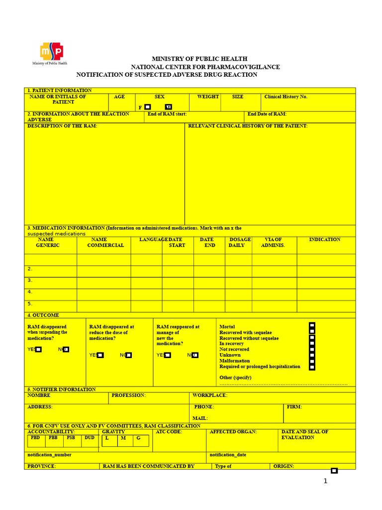 Adverse Drug Reaction Notification Form | PDF | Pharmacovigilance ...