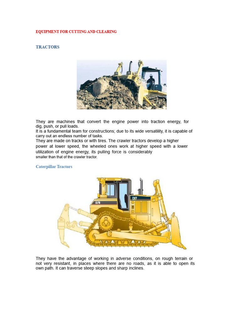 Tractors and Dozers: Cutting Equipment Guide | PDF | Truck | Tractor