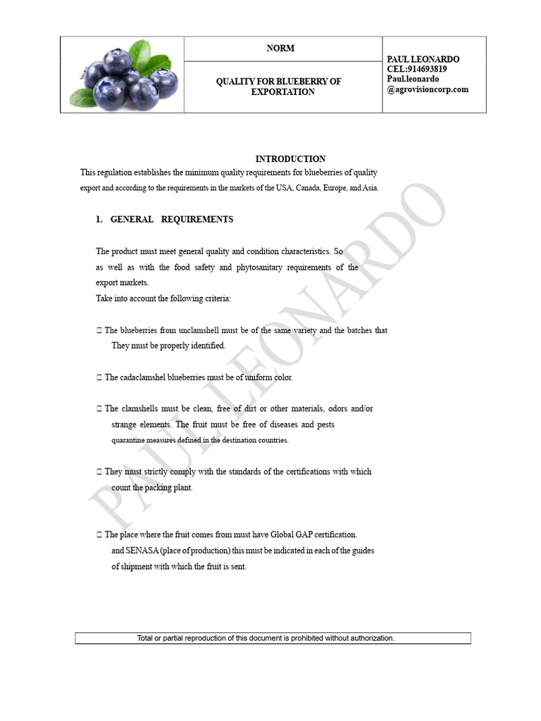 Blueberry Export Quality Standards | PDF | Blueberry | Engineering ...