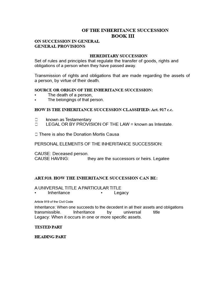 Inheritance Succession Overview Guide | PDF | Will And Testament ...