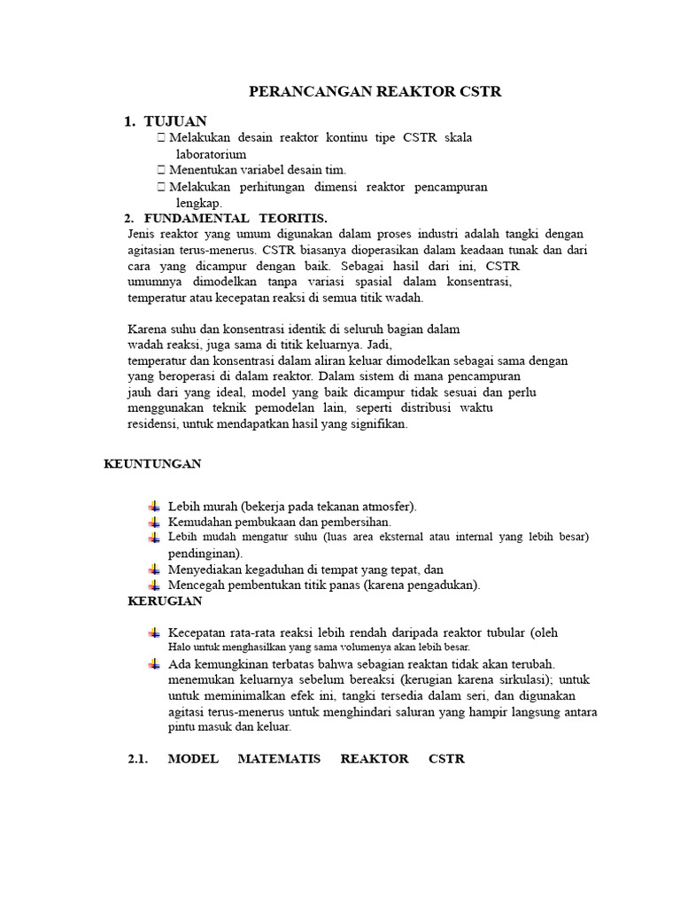 Desain Reaktor CSTR Skala Laboratorium | PDF