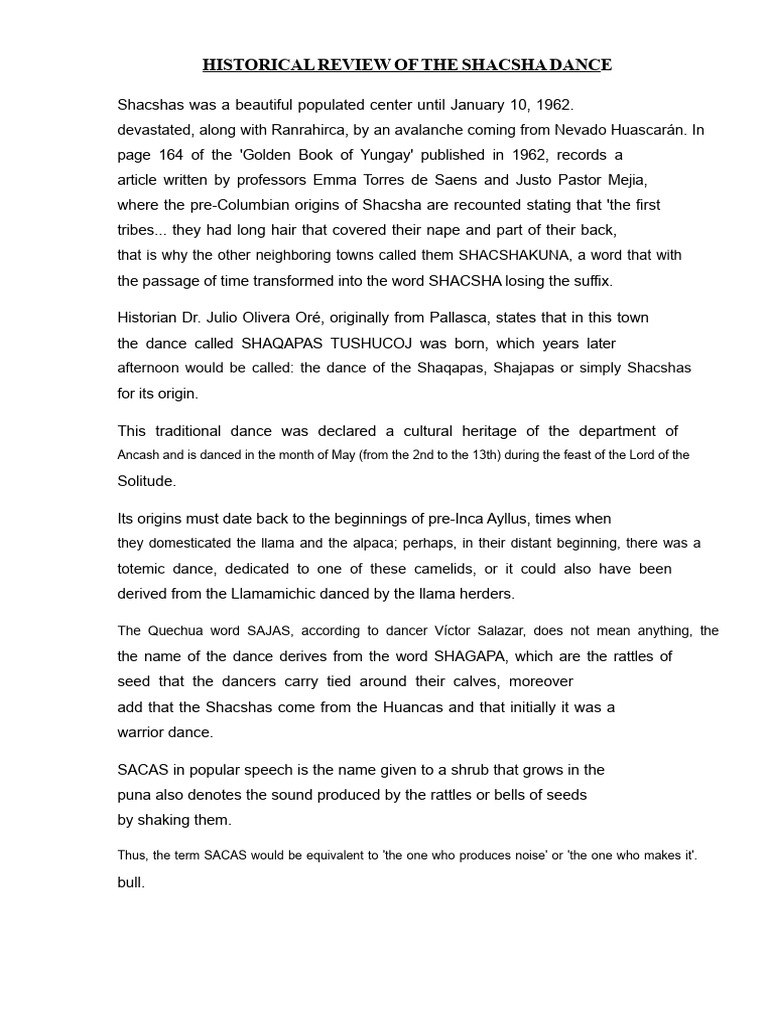 Historical Review of The Shacsha Dance | PDF