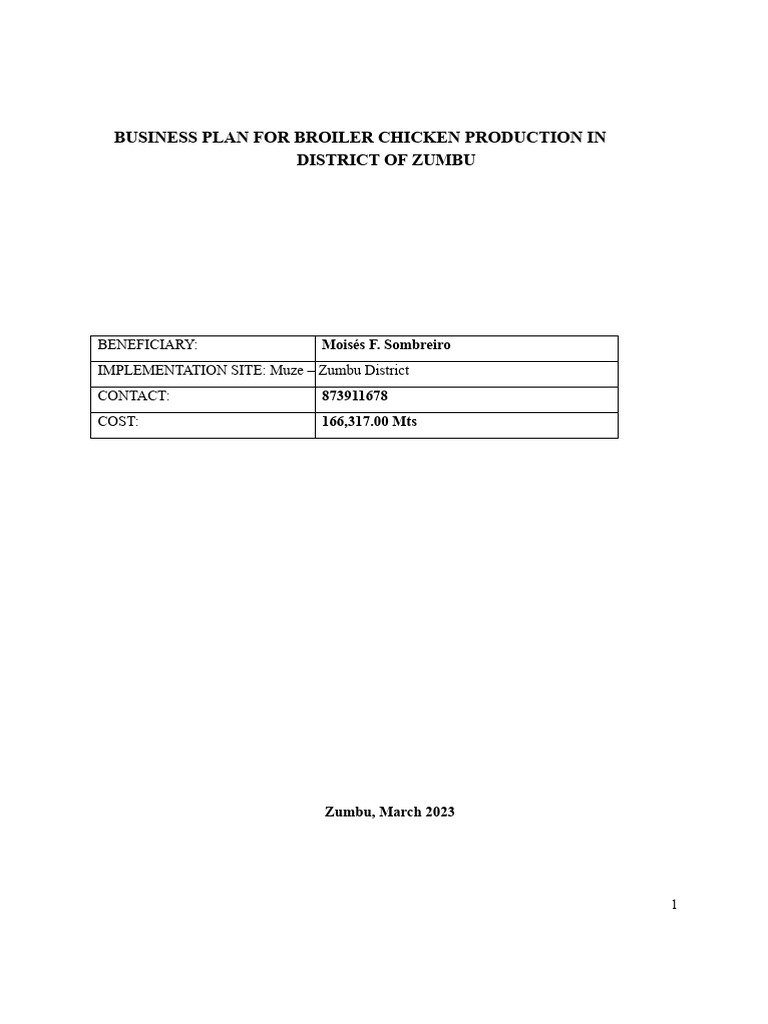 Broiler Chicken Production Plan Zumbu | PDF | Birds | Poultry Farming