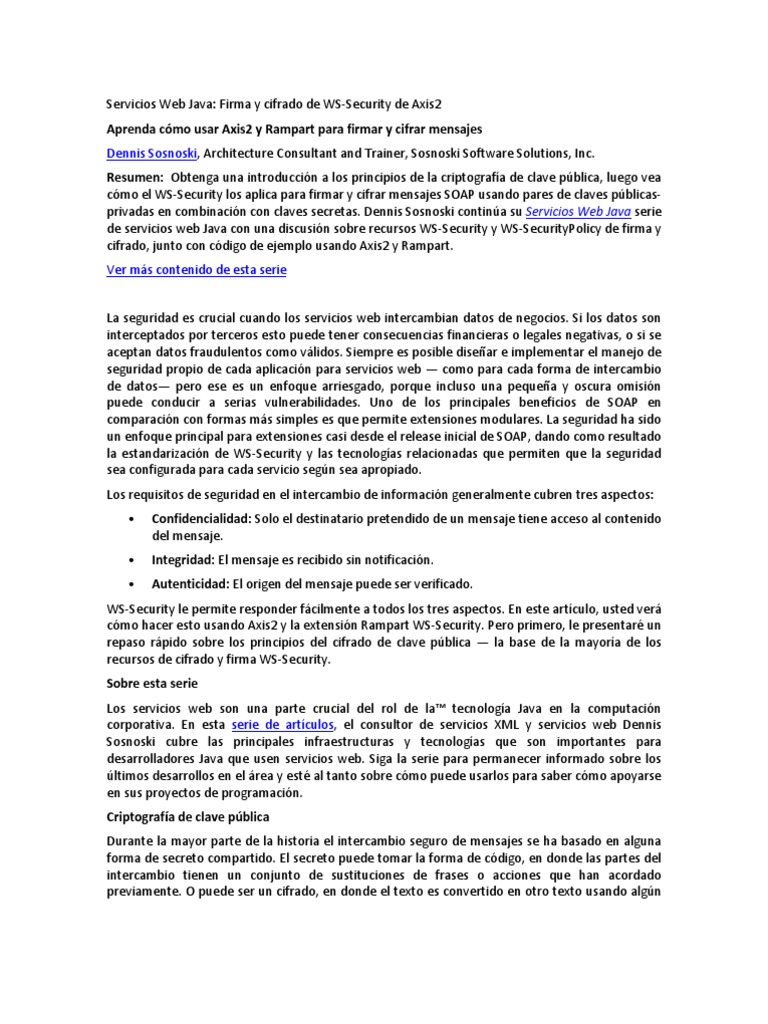 Seguridad WS-Security con Axis2 y Rampart | PDF | Clave (criptografía) |  Criptografía de clave pública