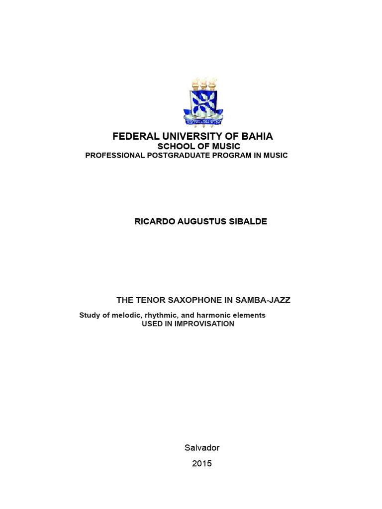 The Tenor Saxophone in Samba Jazz. Study of Melodic, Rhythmic, and ... - Harmonic Texture In Jazz Improvisation