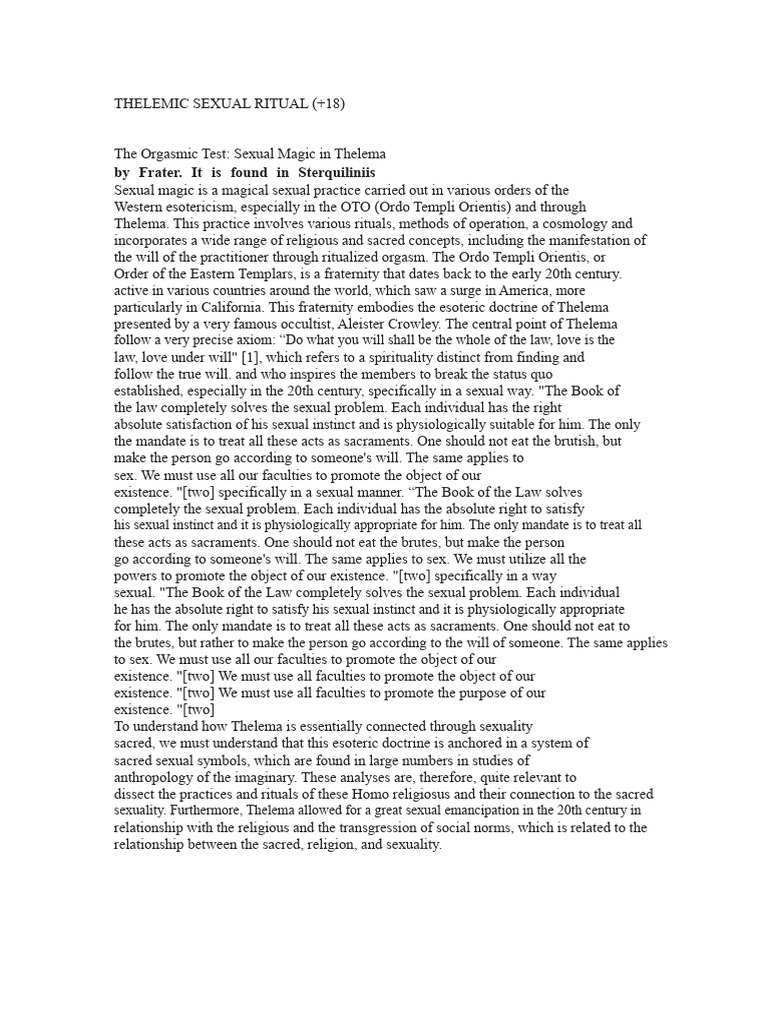 Thelema and Sexual Magic Rituals | PDF | Thelema | Spirituality