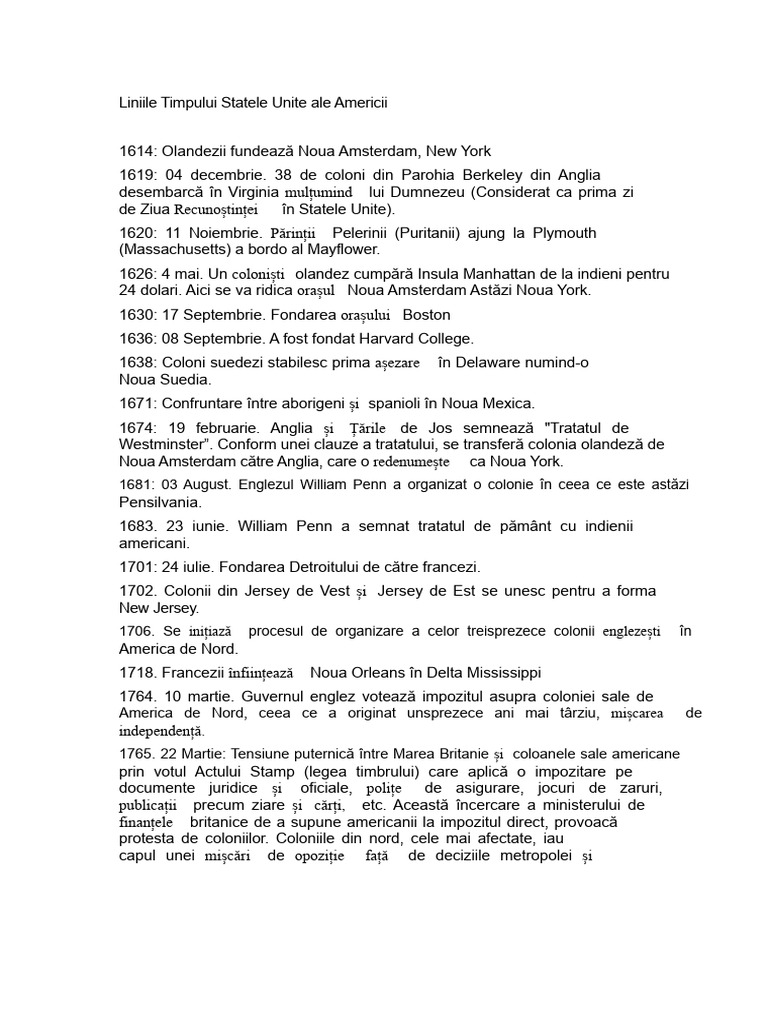 Linie de Timp Statele Unite Ale Americii | PDF