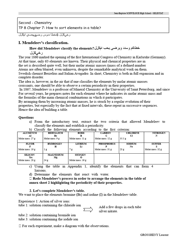 2nd Lab Table | PDF | Chemical Elements | Chlorine