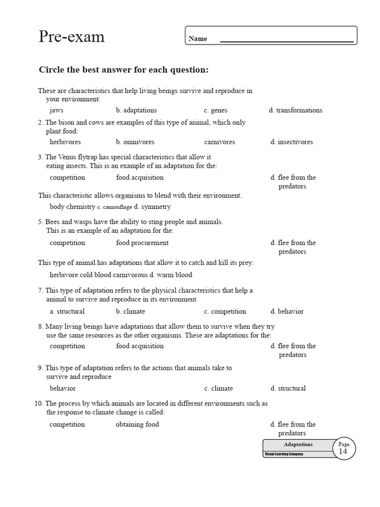 Student Activity Adaptations | PDF | Predation | Adaptation