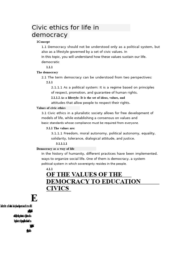 Civic Ethics and Democracy Values | PDF | Democracy | Political Ideologies