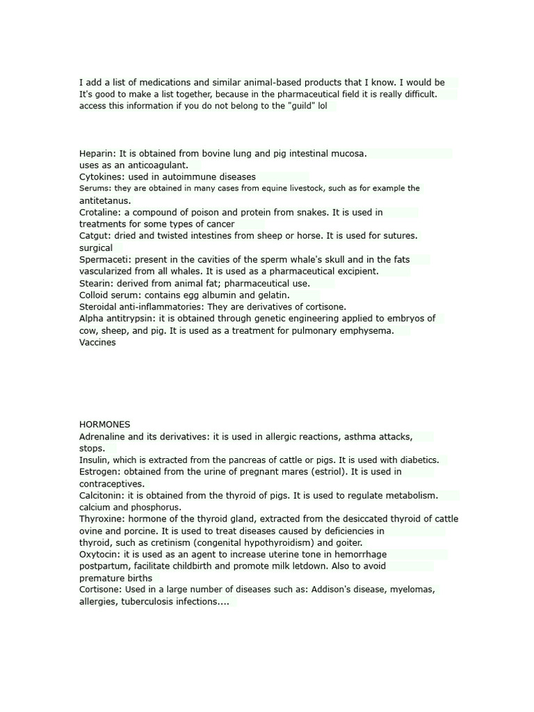 I Add A List of Medications and Similar Products of Animal Origin That ...