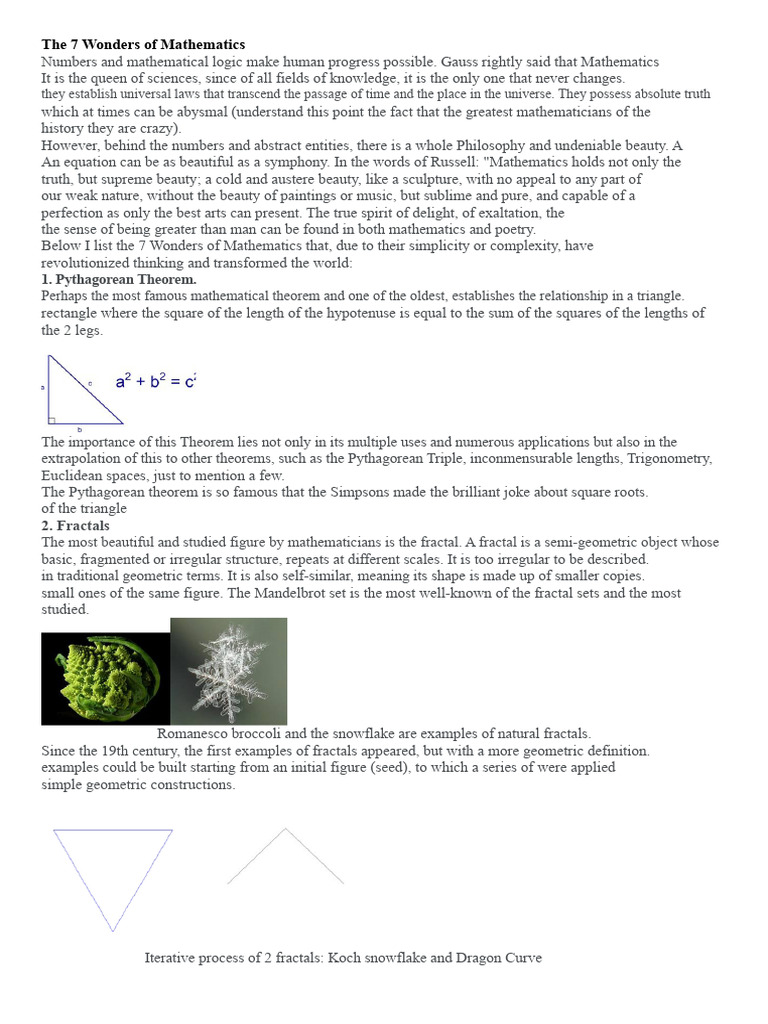The 7 Wonders of Mathematics | PDF | Integral | Fractal