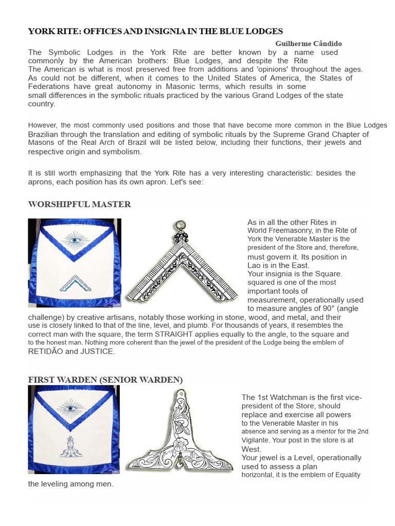 York Rite Blue Lodge Offices Explained | PDF | Masonic Lodge