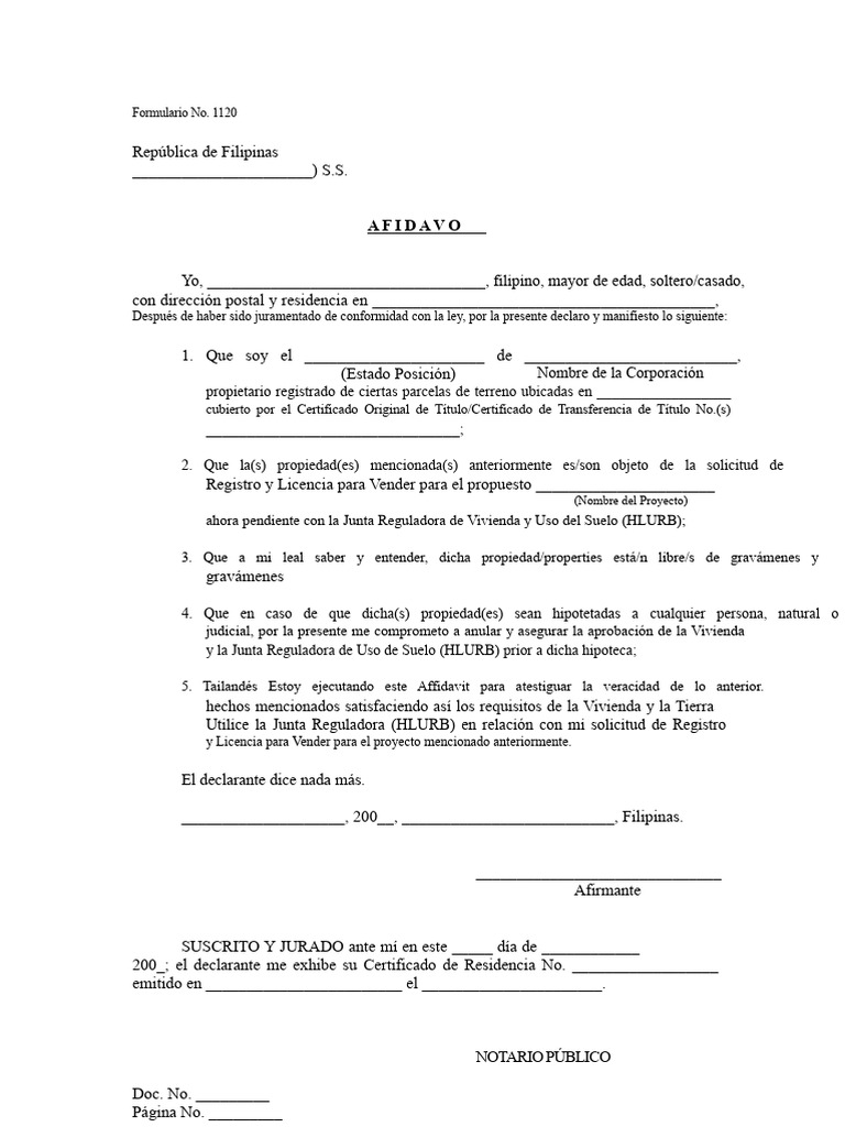 Affidavit para Registro de Propiedad en Filipinas | PDF | Derecho Civil ...