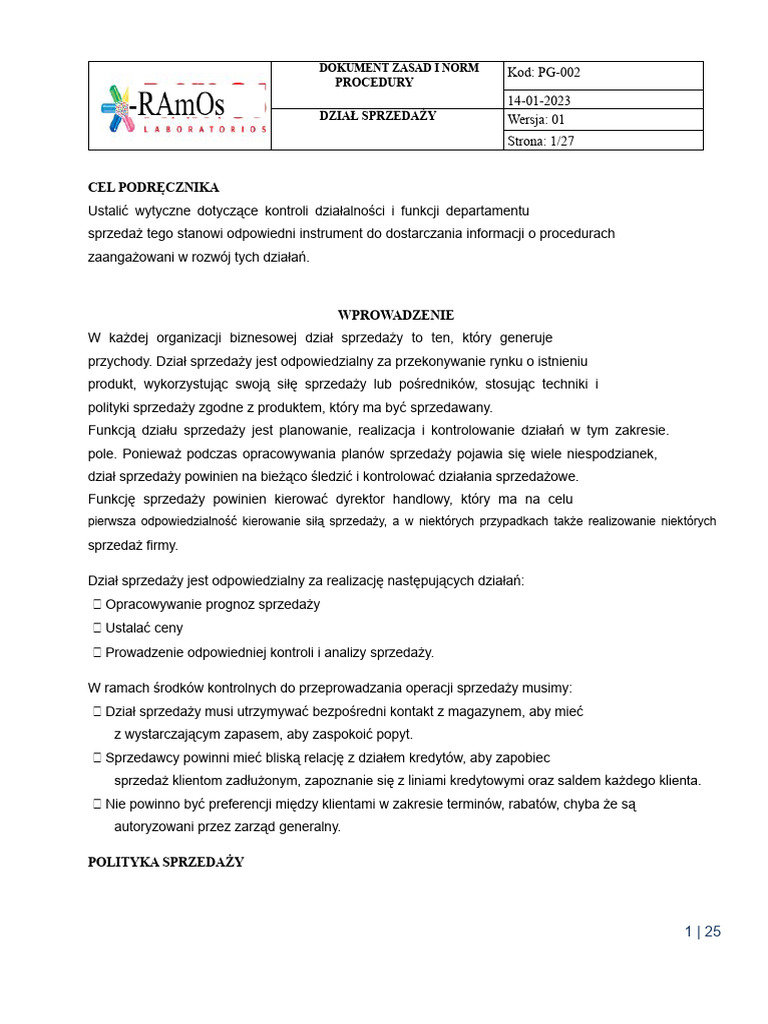 Podręcznik Procedur Sprzedaży | PDF