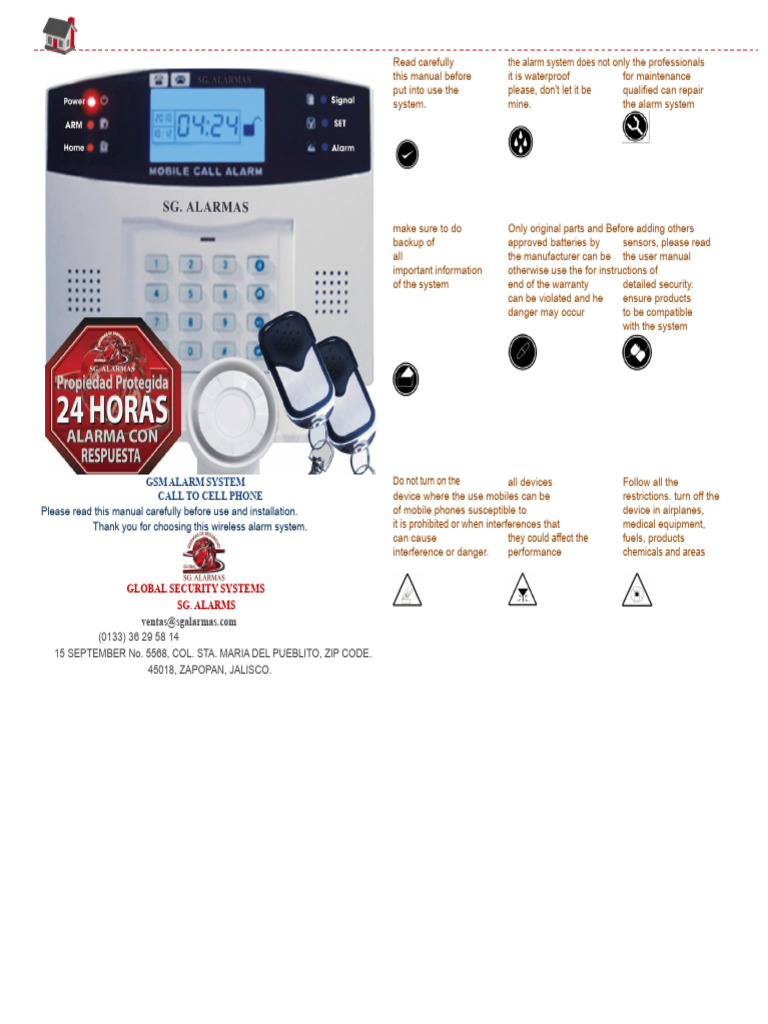 LCD GSM Alarm Manual Spanish | PDF | Telephone | Remote Control